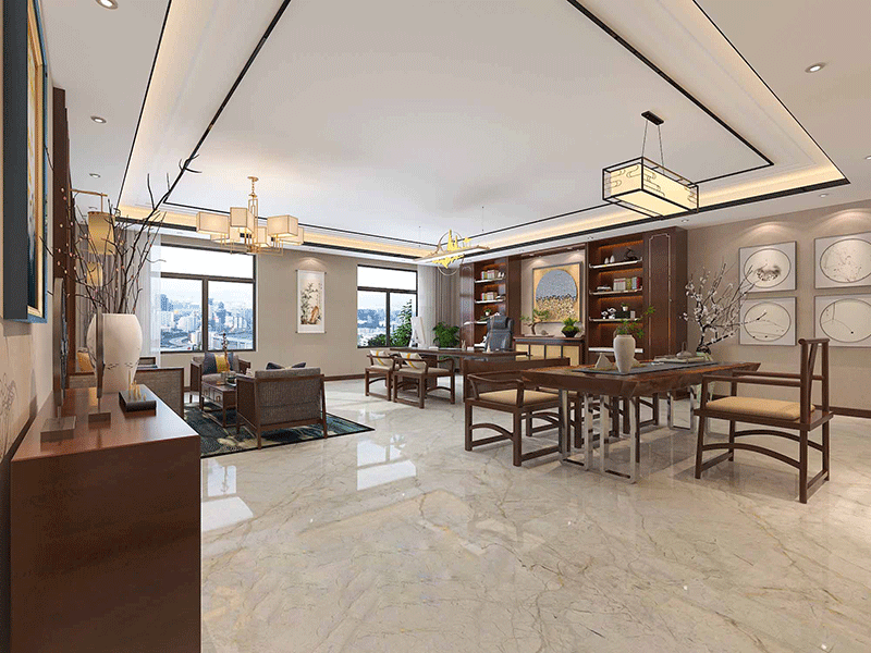 杭州1100方純中式辦公室裝修設計效果圖